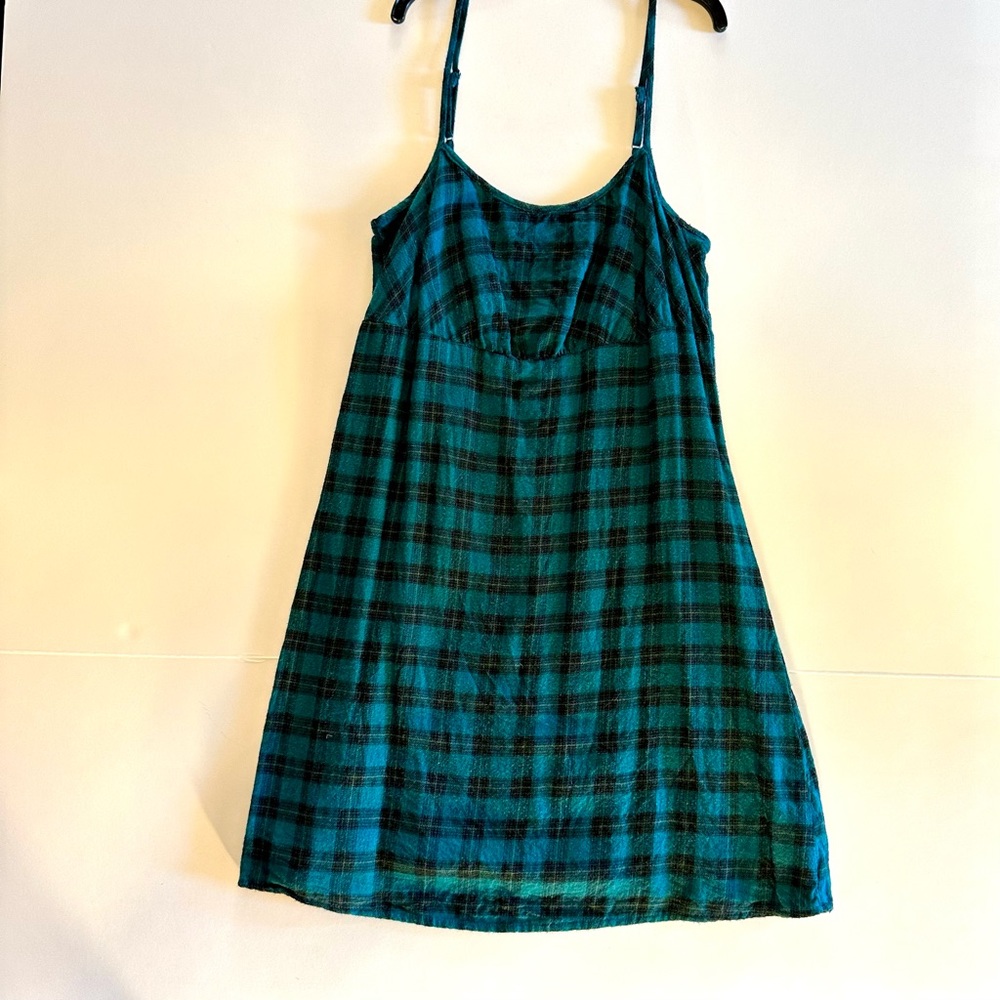 Teal plaid flannel slip dress size XS